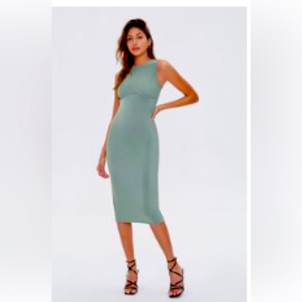 Olive light green midi bodycon dress NWT size M